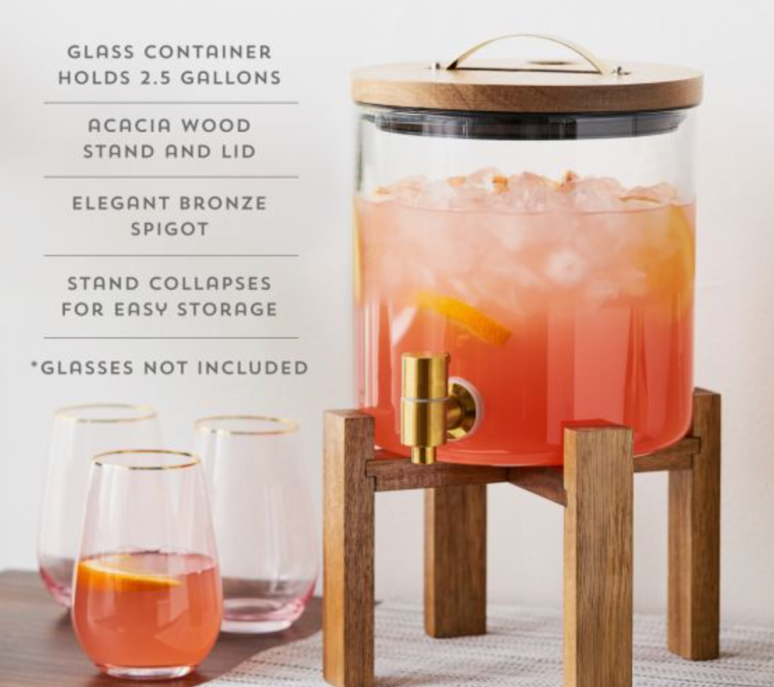Wood & Glass Drink Dispenser
