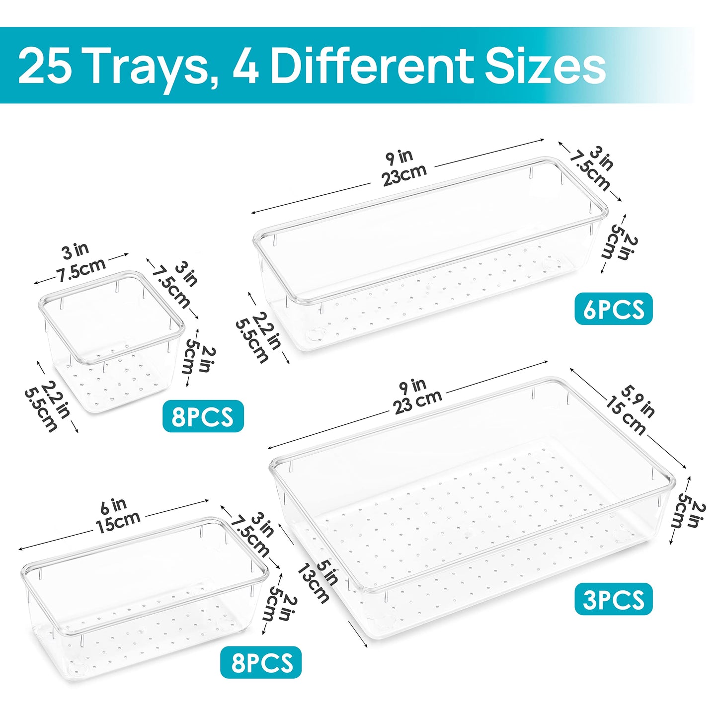 Clear Plastic Drawer Organizers Set