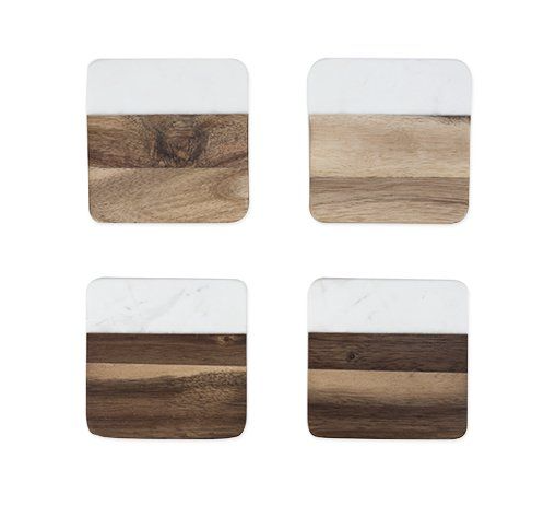 Marble & Acacia Coaster