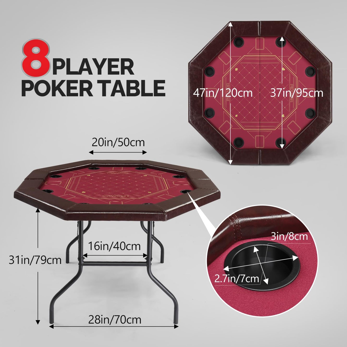 8 Player Poker Foldable Table